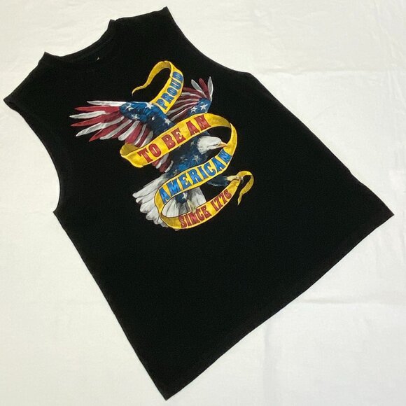 Faded Glory Screen Print Proud American USA Eagle Symbols Muscle Shirt Black M - Picture 9 of 13